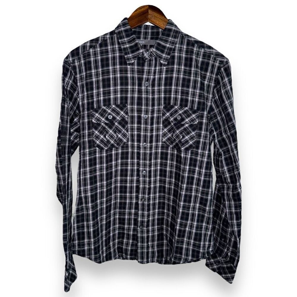 Vince Black Luxury Flannel Button Down Shirt Size S